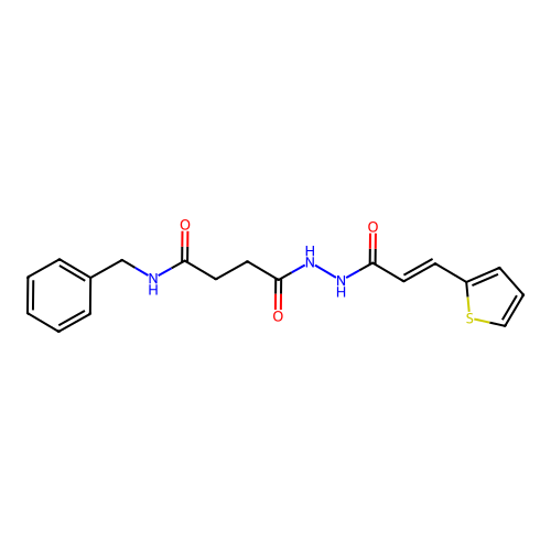N-benzyl-4-oxo-4-{2-[(2E)-3-(thiophen-2-yl)prop-2-enoyl]hydrazinyl}butanamide structure