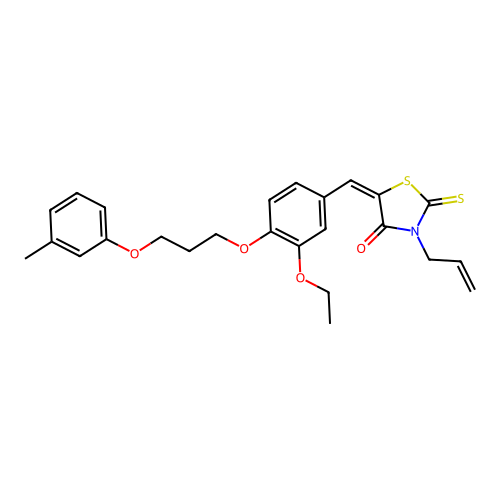 (5E)-5-{3-ethoxy-4-[3-(3-methylphenoxy)propoxy]benzylidene}-3-(prop-2-en-1-yl)-2-thioxo-1,3-thiazolidin-4-one structure