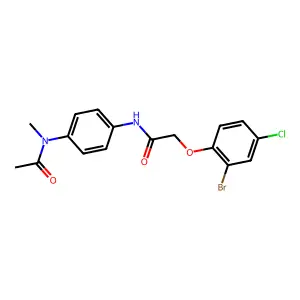 N-{4-[acetyl(methyl)amino]phenyl}-2-(2-bromo-4-chlorophenoxy)acetamide structure