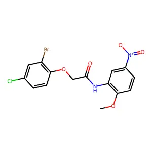 2-(2-bromo-4-chlorophenoxy)-N-(2-methoxy-5-nitrophenyl)acetamide structure