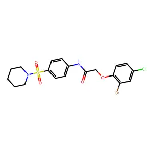 2-(2-bromo-4-chlorophenoxy)-N-[4-(1-piperidinylsulfonyl)phenyl]acetamide structure