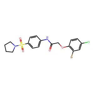 2-(2-bromo-4-chlorophenoxy)-N-[4-(1-pyrrolidinylsulfonyl)phenyl]acetamide structure