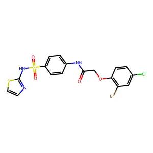 2-(2-bromo-4-chlorophenoxy)-N-[4-(1,3-thiazol-2-ylsulfamoyl)phenyl]acetamide structure