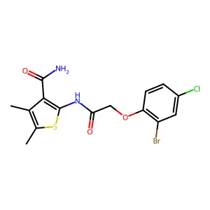 2-{[(2-Bromo-4-chlorophenoxy)acetyl]amino}-4,5-dimethyl-3-thiophenecarboxamide structure