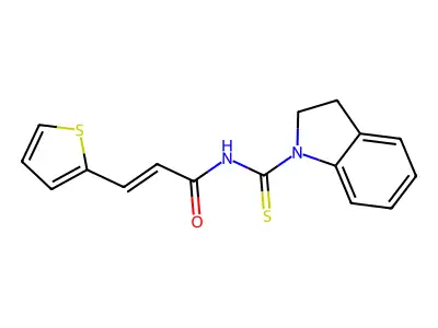 (2E)-N-(2,3-dihydro-1H-indol-1-ylcarbonothioyl)-3-(thiophen-2-yl)prop-2-enamide structure