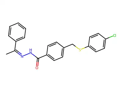 4-[(4-chlorophenyl)sulfanylmethyl]-N-(1-phenylethylideneamino)benzamide structure