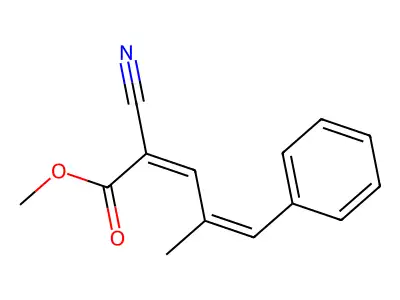 methyl (2E,4E)-2-cyano-4-methyl-5-phenylpenta-2,4-dienoate structure