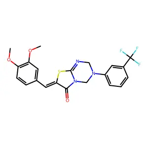 7-(3,4-dimethoxybenzylidene)-3-[3-(trifluoromethyl)phenyl]-3,4-dihydro-2H-[1,3]thiazolo[3,2-a][1,3,5]triazin-6(7H)-one structure