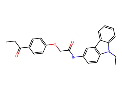 N-(9-ethylcarbazol-3-yl)-2-(4-propanoylphenoxy)acetamide structure