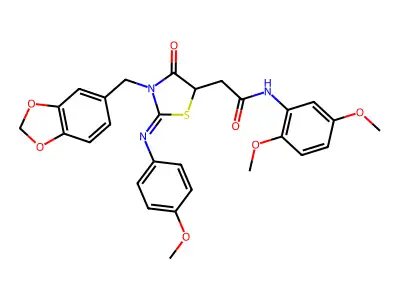 2-[3-(1,3-benzodioxol-5-ylmethyl)-2-(4-methoxyphenyl)imino-4-oxo-1,3-thiazolidin-5-yl]-N-(2,5-dimethoxyphenyl)acetamide structure