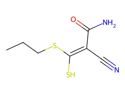 2-Propenamide, 2-cyano-3-mercapto-3-(propylthio)- structure