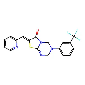 7-(2-pyridinylmethylene)-3-[3-(trifluoromethyl)phenyl]-3,4-dihydro-2H-[1,3]thiazolo[3,2-a][1,3,5]triazin-6(7H)-one structure