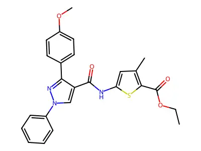 ethyl 5-[[3-(4-methoxyphenyl)-1-phenylpyrazole-4-carbonyl]amino]-3-methylthiophene-2-carboxylate structure