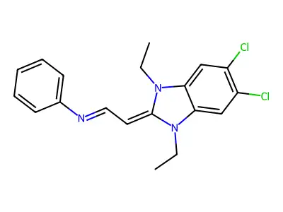 2-(5,6-dichloro-1,3-diethylbenzimidazol-2-ylidene)-N-phenylethanimine structure