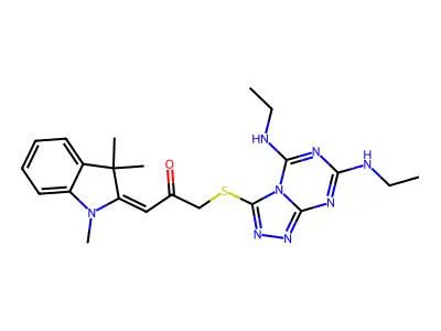 1-{[5,7-Bis(ethylamino)[1,2,4]triazolo[4,3-a][1,3,5]triazin-3-yl]sulfanyl}-3-(1,3,3-trimethyl-1,3-dihydro-2H-indol-2-ylidene)propan-2-one structure