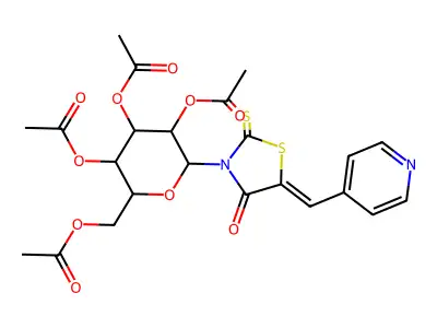 [3,4,5-triacetyloxy-6-[(5Z)-4-oxo-5-(pyridin-4-ylmethylidene)-2-sulfanylidene-1,3-thiazolidin-3-yl]oxan-2-yl]methyl acetate structure