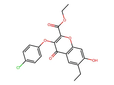 Ethyl 3-(4-chlorophenoxy)-6-ethyl-7-hydroxy-4-oxochromene-2-carboxylate structure