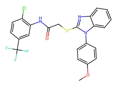 N-[2-chloro-5-(trifluoromethyl)phenyl]-2-[1-(4-methoxyphenyl)benzimidazol-2-yl]sulfanylacetamide structure