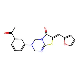 (7Z)-3-(3-acetylphenyl)-7-(furan-2-ylmethylidene)-2,4-dihydro-[1,3]thiazolo[3,2-a][1,3,5]triazin-6-one structure