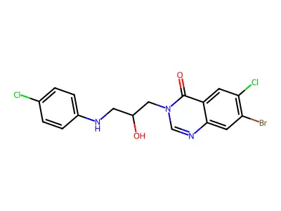 7-Bromo-6-chloro-3-(3-((4-chlorophenyl)amino)-2-hydroxypropyl)quinazolin-4(3H)-one structure