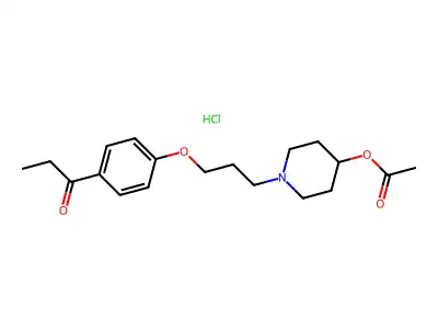 Propiophenone, 4'-(3-(4-hydroxypiperidino)propoxy)-, acetate (ester), hydrochloride structure