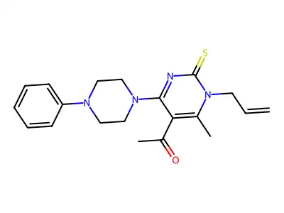1-[6-methyl-4-(4-phenylpiperazin-1-yl)-1-prop-2-enyl-2-sulfanylidenepyrimidin-5-yl]ethanone structure