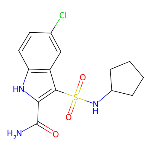 5-chloro-3-(cyclopentylsulfamoyl)-1H-indole-2-carboxamide structure