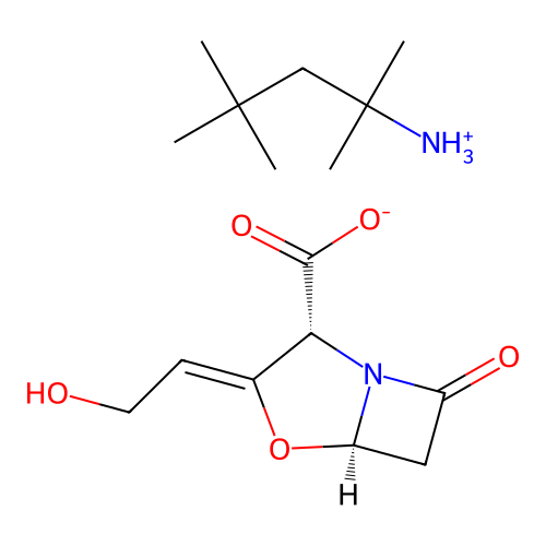 (2R,3Z,5R)-3-(2-hydroxyethylidene)-7-oxo-4-oxa-1-azabicyclo[3.2.0]heptane-2-carboxylate;2,4,4-trimethylpentan-2-ylazanium structure