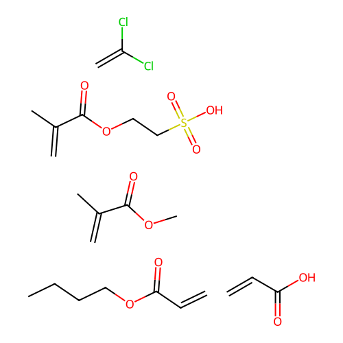 (C7-H12-O2.C6-H10-O5-S.C5-H8-O2.C3-H4-O2.C2-H2-Cl2)x- structure