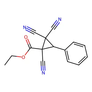 Ethyl 1,2,2-tricyano-3-phenylcyclopropane-1-carboxylate structure