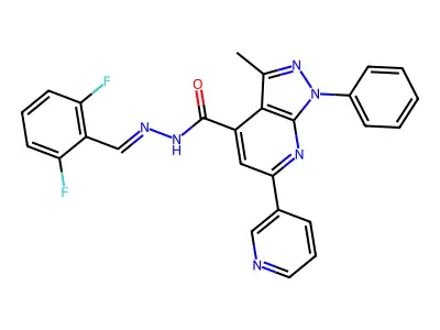 N-[(2,6-difluorophenyl)methylideneamino]-3-methyl-1-phenyl-6-pyridin-3-ylpyrazolo[3,4-b]pyridine-4-carboxamide structure