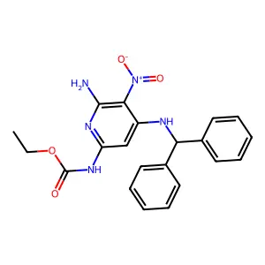 Ethyl 6-amino-4-[[diphenylmethyl]amino]-5-nitro-2-pyridinecarbamate structure