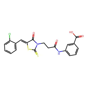 3-({3-[5-(2-chlorobenzylidene)-4-oxo-2-thioxo-1,3-thiazolidin-3-yl]propanoyl}amino)benzoic acid structure