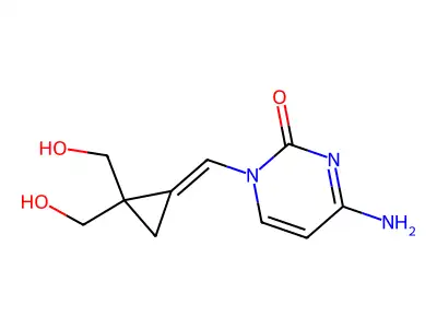4-amino-1-[(E)-[2,2-bis(hydroxymethyl)cyclopropylidene]methyl]pyrimidin-2-one structure