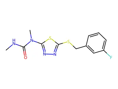 2-(1,3-Dimethylureido)-5-(3-fluorobenzylthio)-1,3,4-thiadiazole structure