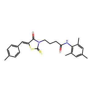 4-[(5E)-5-[(4-methylphenyl)methylidene]-4-oxo-2-sulfanylidene-thiazolidin-3-yl]-N-(2,4,6-trimethylphenyl)butanamide structure
