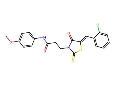 3-[(5Z)-5-(2-chlorobenzylidene)-4-oxo-2-thioxo-1,3-thiazolidin-3-yl]-N-(4-methoxyphenyl)propanamide structure