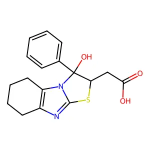 2-(1-hydroxy-1-phenyl-5,6,7,8-tetrahydro-2H-[1,3]thiazolo[3,2-a]benzimidazol-2-yl)acetic acid structure