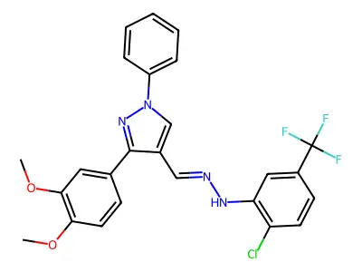 2-chloro-N-[[3-(3,4-dimethoxyphenyl)-1-phenylpyrazol-4-yl]methylideneamino]-5-(trifluoromethyl)aniline structure