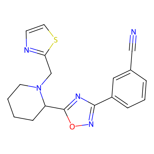 3-[5-(1-Thiazol-2-ylmethyl-piperidin-2-yl)-[1,2,4]oxadiazol-3-yl]-benzonitrile structure