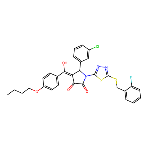 4-[(4-Butoxyphenyl)(hydroxy)methylidene]-5-(3-chlorophenyl)-1-(5-{[(2-fluorophenyl)methyl]sulfanyl}-1,3,4-thiadiazol-2-yl)pyrrolidine-2,3-dione structure