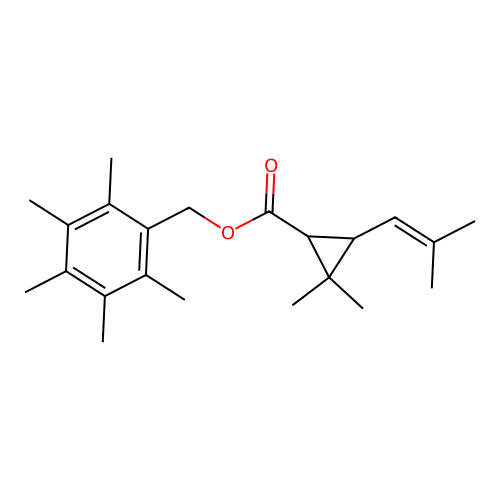 Cyclopropanecarboxylic acid, 2,2-dimethyl-3-(2-methyl-1-propenyl)-, (pentamethylphenyl)methyl ester structure