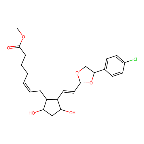 5-Heptenoic acid, 7-(2-(2-(2-(4-chlorophenyl)-1,3-dioxolan-2-yl)ethenyl)-3,5-dihydroxycyclopentyl)-, methyl ester, (1R-(1-alpha(Z),2-beta(E),3-alpha,5-alpha))- structure