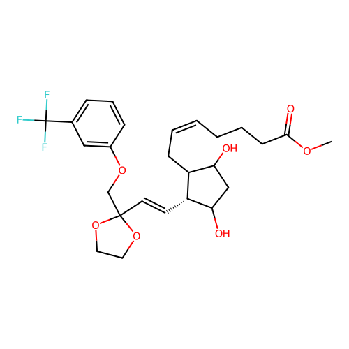 5-Heptenoic acid, 7-(3,5-dihydroxy-2-(2-(2-((3-trifluoromethylphenoxy)methyl)-1,3-dioxolan-2-yl)ethenyl)cyclopentyl)-, methyl ester, (1R-(1-alpha(Z),2-beta(E),3-alpha,5-alpha))- structure