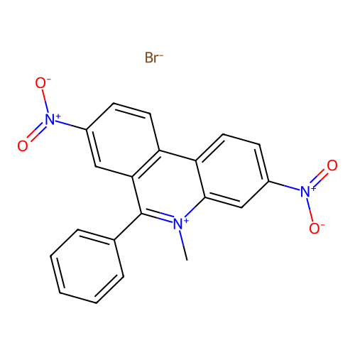 5-Methyl-3,8-dinitro-6-phenylphenanthridinium bromide structure