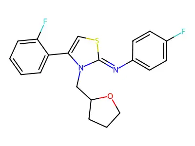 4-(2-fluorophenyl)-N-(4-fluorophenyl)-3-(oxolan-2-ylmethyl)-1,3-thiazol-2-imine structure