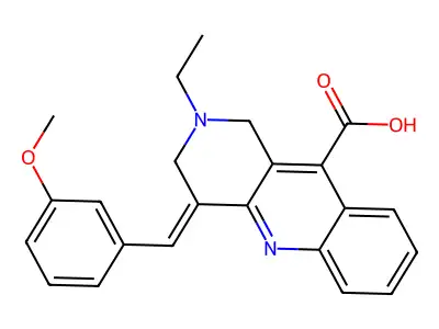 2-ethyl-4-[(3-methoxyphenyl)methylidene]-1,3-dihydrobenzo[b][1,6]naphthyridine-10-carboxylic acid structure