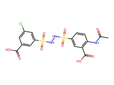 2-Acetamido-5-[2-(3-carboxy-5-chlorobenzene-1-sulfonyl)hydrazinesulfonyl]benzoic acid structure