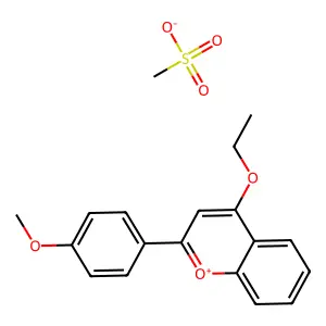 1-Benzopyrylium, 4-ethoxy-2-(4-methoxyphenyl)-, methanesulfonate (1:1) structure