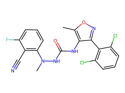 2-(2-Cyano-3-fluorophenyl)-N-[3-(2,6-dichlorophenyl)-5-methyl-4-isoxazolyl]-2-methylhydrazinecarboxamide structure
